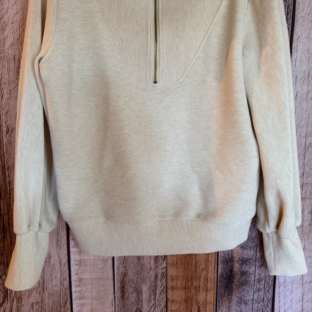 Varley Vine Half Zip Ottoman Pullover Oatmeal Beige Sweatshirt Athleisure Medium - Picture 4 of 10